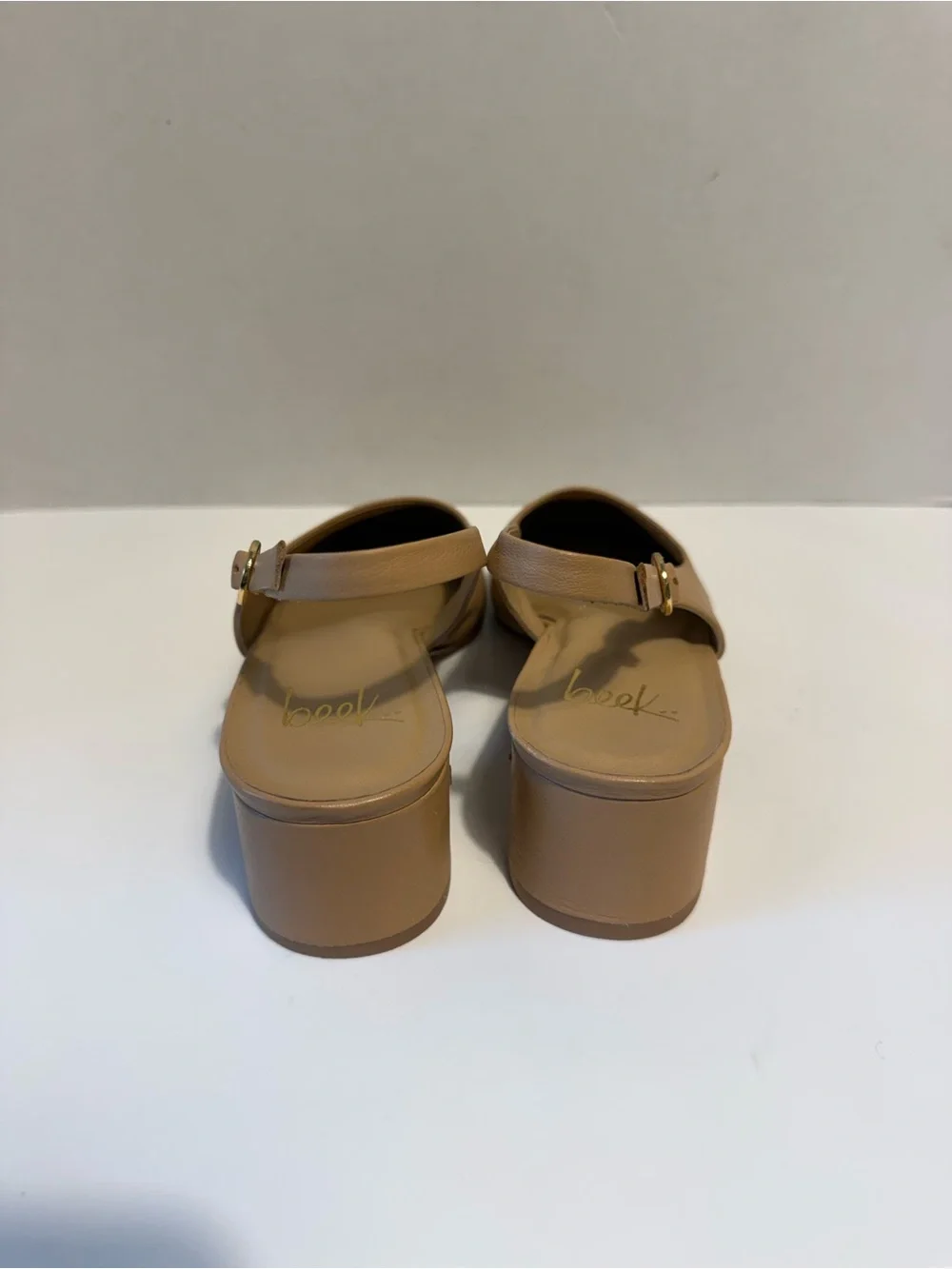 Beek Lora leather beige Solid Slingback Block Heel Buckle Round Toe Ladies US 9*